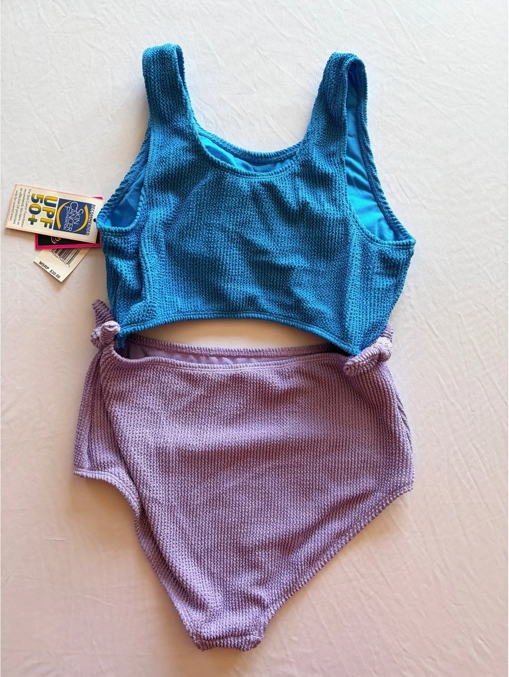 Andy & Evan Girls XL 16 One Piece Swimsuit Blue Purple Cutout UPF 50+ NWT